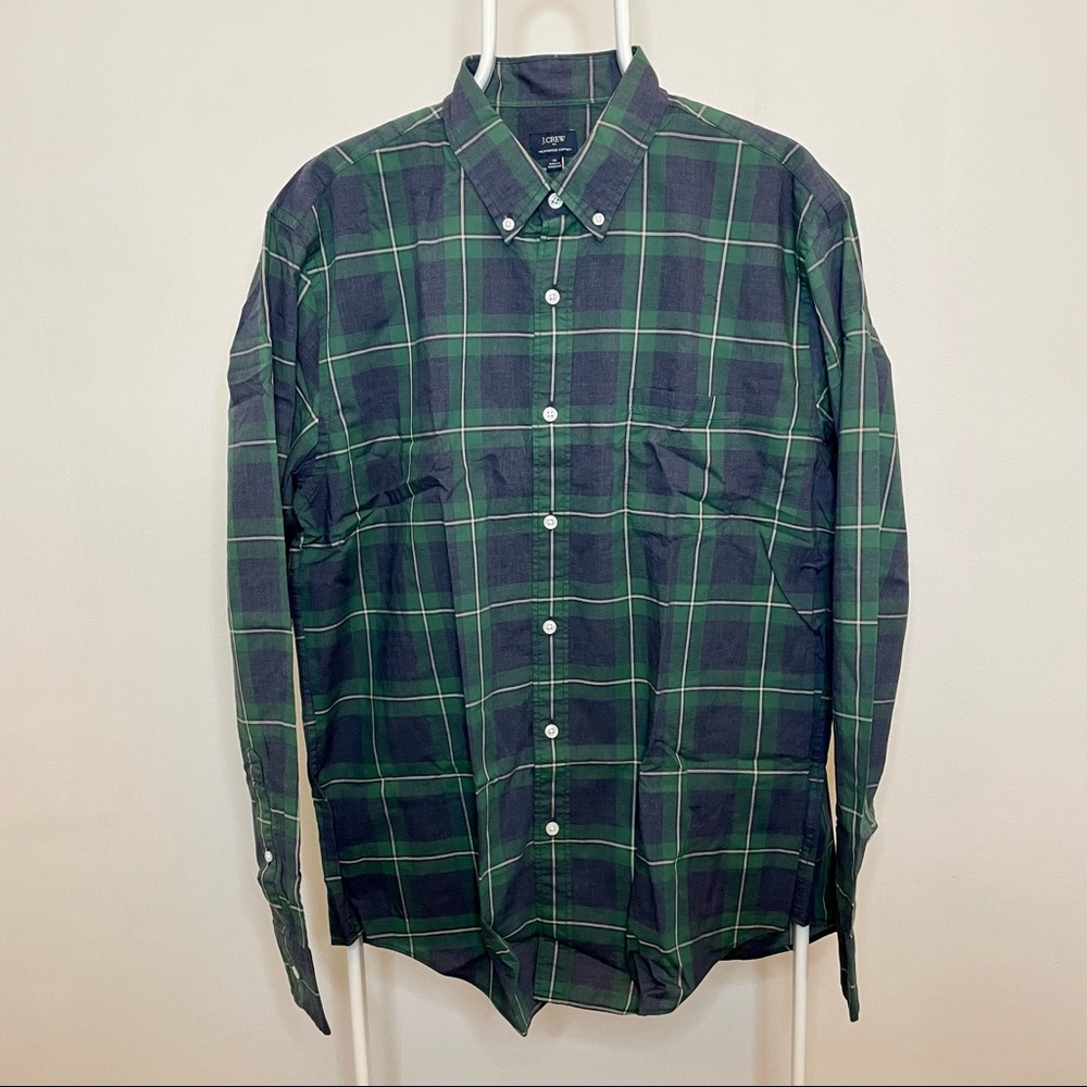 NWT JCREW Heathered Cotton Blue & Green Plaid Shirt